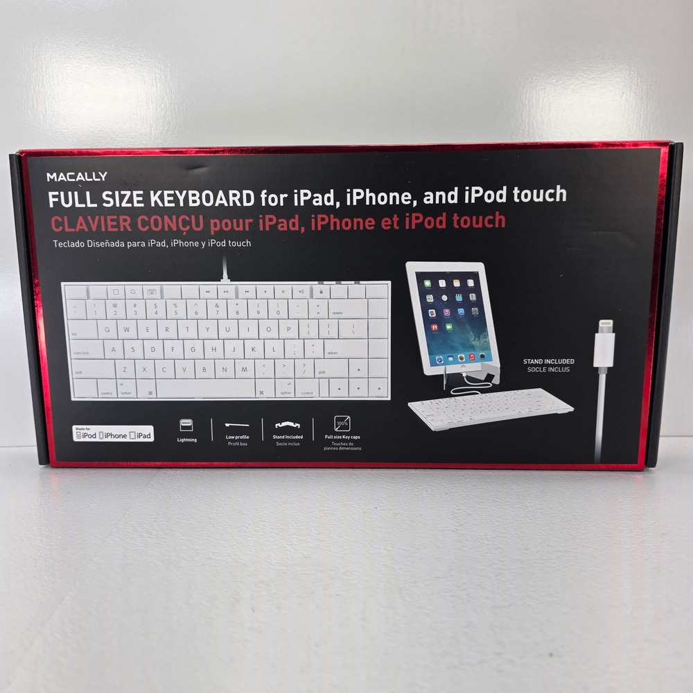 Macally IKEYLTX Full Size Wired Lightning Keyboard for iPad iPhone iPod White
